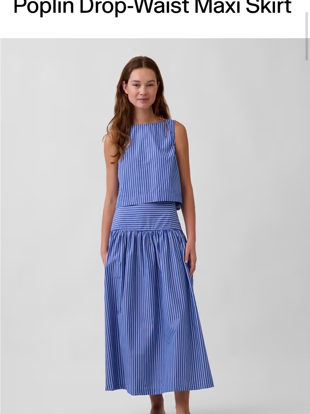 GAP Poplin Drop-Waist Blue Striped Maxi Skirt